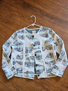 Nic+Zoe Womens' Quilted Patterned Jacket in White & Mint
